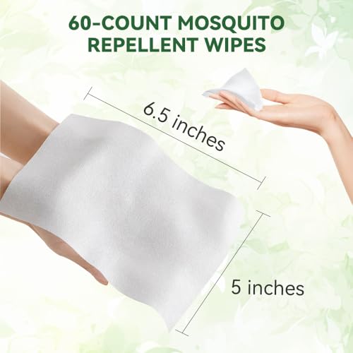 60 PCS Natural Mosquito Repellent Wipes – Individually Wrapped, Safe & Long-Lasting Outdoor Insect Protection