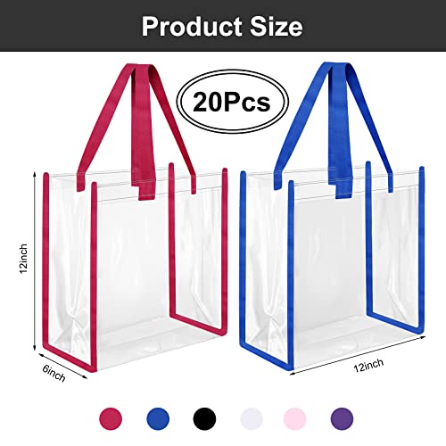 Clear PVC Tote Bags Bulk - 20 Pack Mixed Color, 12x12x6 inch