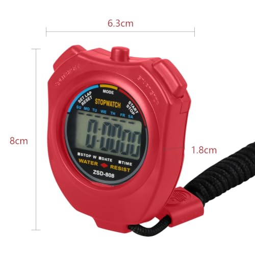 Digital Stopwatch Timer with Stainless Steel Whistle - Red