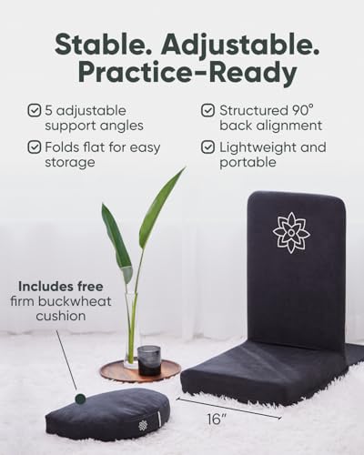 Folding Meditation Chair with Back Support - Charcoal Black