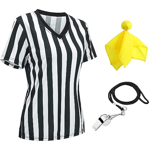 Women's Black & White Stripe Referee Shirt Set - V Collar, Small