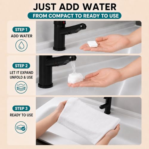 20 Pack Compressed Travel Towels - Individually Wrapped, Quick-Expand, 9.4x11.8 Inch