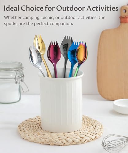 7-Inch Stainless Steel Spork Set - Reusable Metal Sporks, 4 Pack - L18-Spork4Multi