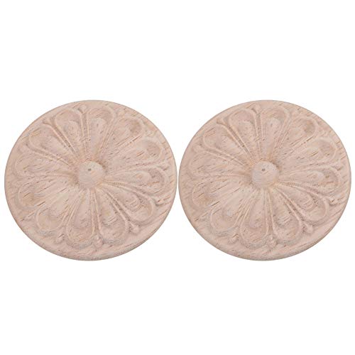 Mxfans 60mm Wood Carved Decorative Round Flower Decal Applique Furniture Pack of 2