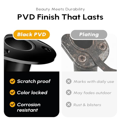 EQUSPUR 90° PVD Black Stainless Steel Fishing Rod Holder 2 Pack Heavy Duty