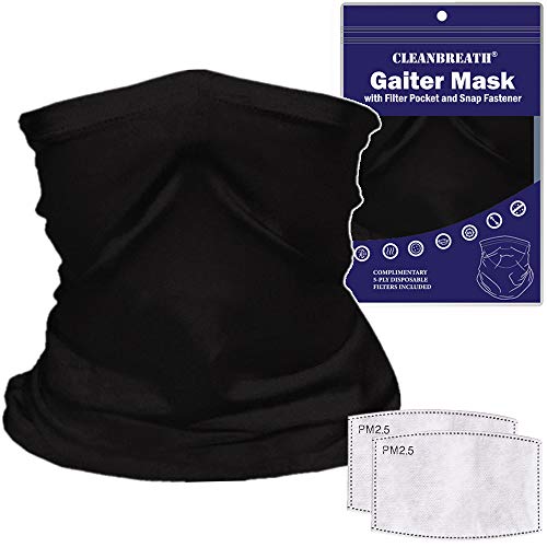 Reusable Neck Gaiter with Filter Insert - Black Cooling Face Cover