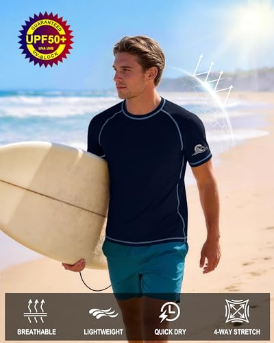 Men's UPF 50+ Quick Dry Swim Shirt - Dark Blue - X-Large