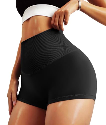 High Waist Biker Shorts for Women - Squat Proof, Black - Small-Medium