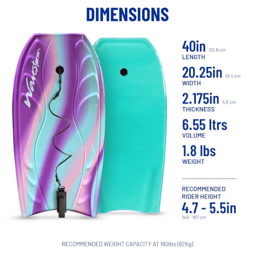 40-Inch Foam Bodyboard with Wrist Leash - Lavender