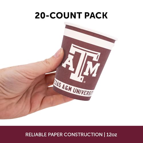 Texas A&M University Paper Cups - 20 Pack, 9 oz Disposable Party Cups