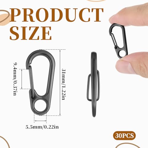 30 PCS Mini Carabiner Clip, Metal Spring Snap Hook Keychains Small