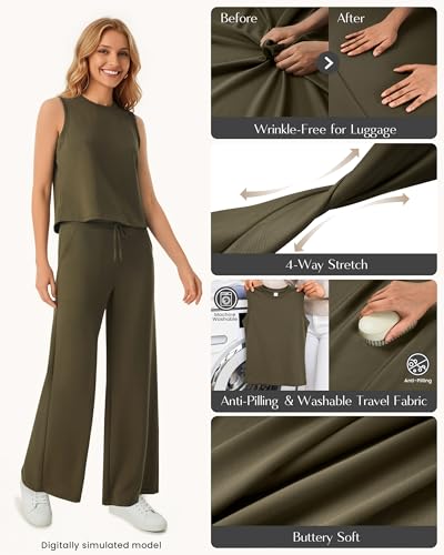 AFITNE Women's 2-Piece Summer Lounge Set Sleeveless Crop Top & Pants