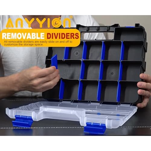 Anyyion Small Parts Organizer, 34-Compartments Double Side parts organizer with Removable Dividers for Hardware, Screws, Bolts, Nails, Beads, Jewelry. (1, Blue)