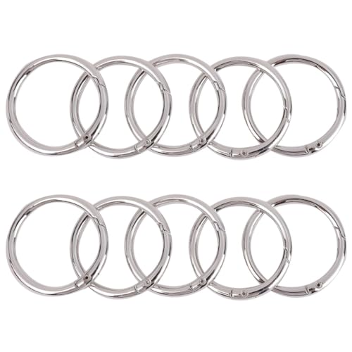 10 Pack 1.5-Inch Round Carabiner Clips - Silver Zinc Alloy Key Ring Set