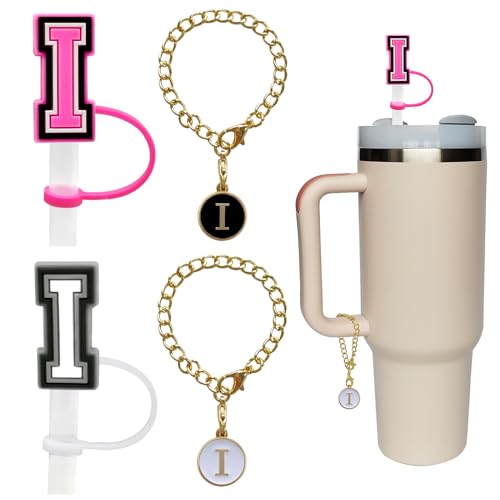 Silicone Straw Cover and Letter Charm Set for 30-40oz Tumblers - Letter I