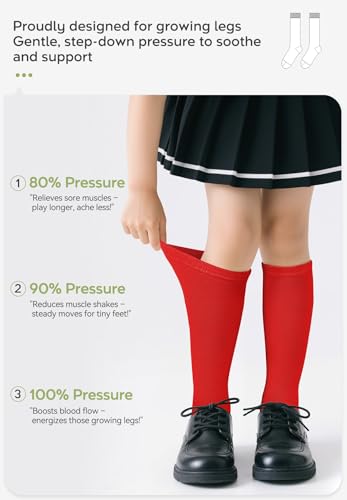 Toddler Soccer Socks - Breathable Athletic Knee High Socks - Red (4-6 Years)