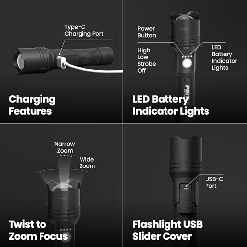 Feit Electric Flex Power 800 Lumens Rechargeable Tactical Flashlight with USB-C & AA Compatibility