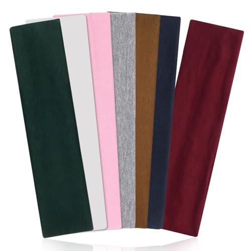 7-Piece Non-Slip Elastic Cotton Headband Set - Dark Blue, Brown, Gray, Wine, Pink, White, Green