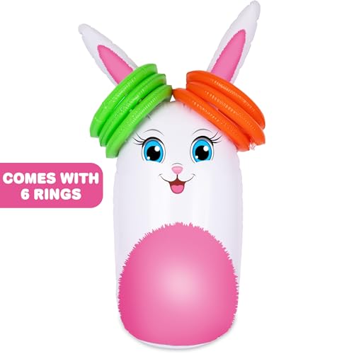Outdoor Easter Bunny Ring Toss Game with Inflatable 34-Inch Bunny and 6 Rings