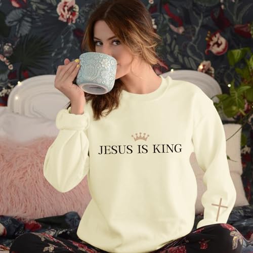 Jesus Is King Sweatshirt - Christian Cross Faith Hoodie - Apricot, Medium