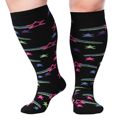 Plus Size Compression Socks for Women & Men - Black & Pink Meteor - 3X-Large to 4X-Large