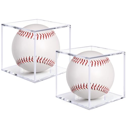 2 Pack Acrylic Baseball Display Case - UV Protected Holder for Official Size Balls