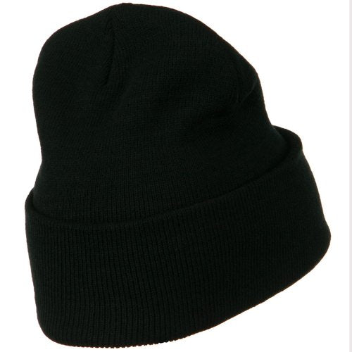 12-Inch Long Knitted Beanie - Double-Layered Acrylic - Black One Size