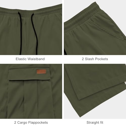 Men's Cargo Joggers Large Army Green Drawstring Elastic Waist Pants