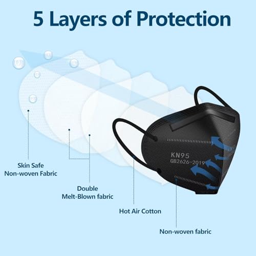 SDIW Black 50PCS KN95 Face Masks - 5 Layer Dust Masks with Soft Ear Loops