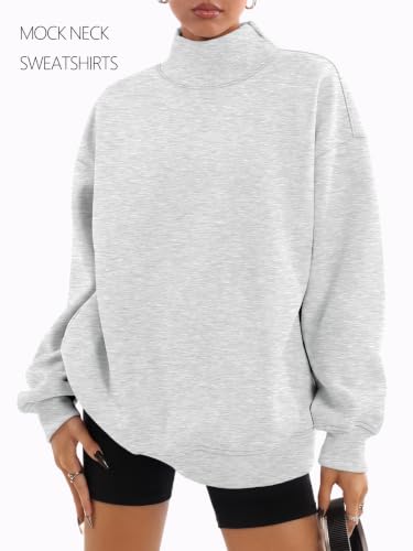 Oversized Mock Neck Sweatshirt - Medium Grey - Casual Fall Outfit
