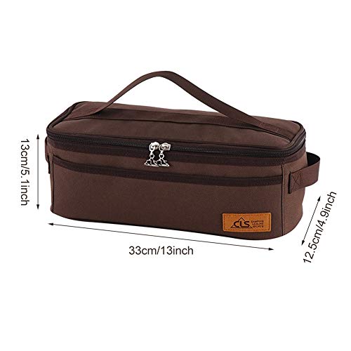 Camping Travel Cooking Utensils Organizer Bag with Net Pockets - Brown 13x5.1x4.9in Oxford Cloth Nylon