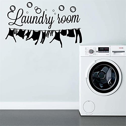 Funny Laundry Room Wall Quote ? ¡°Keep Calm and Wash On¡± Vinyl Decal with Red Bubble and Crown ? Stylish Gift for Wife, Mom ? Removable Wall Art ? 24"x18" (Black-JZY249-Laundry Room)