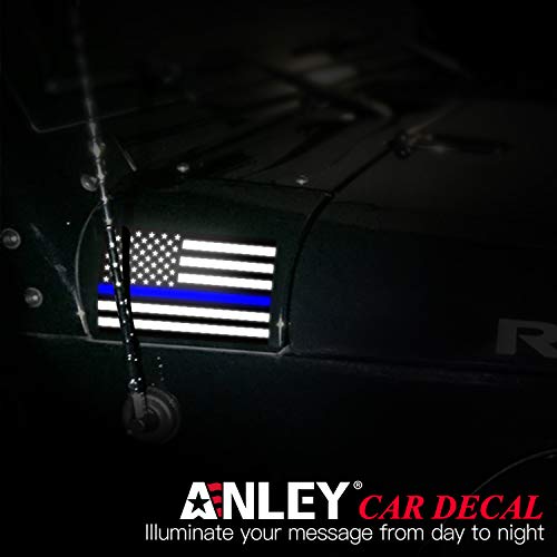 Thin Blue Line US Flag Decal - Black, White & Blue Reflective - 3 Pack