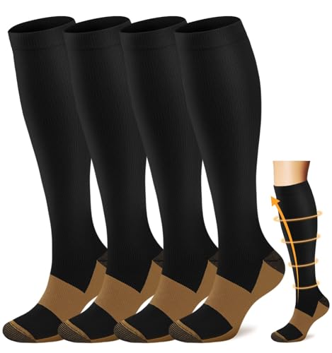Compression Socks for Men & Women - 4 Pairs for Running, Nurses, and Travel