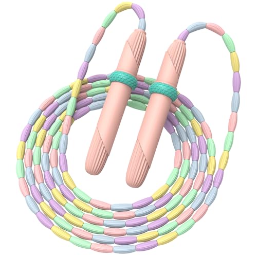 Adjustable Beaded Jump Rope for Kids - Tangle-Free Fitness Skipping - Pink