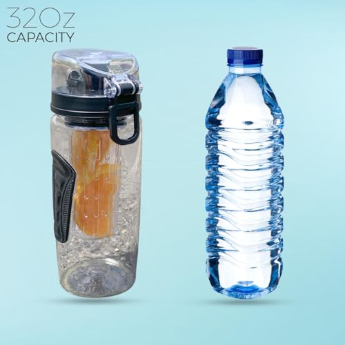Fruit Infuser Water Bottle - 32 Oz, Flip Top Lid, Black