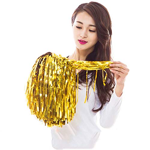 12 PCS Cheerleading Poms - Metallic Foil with Baton Handle