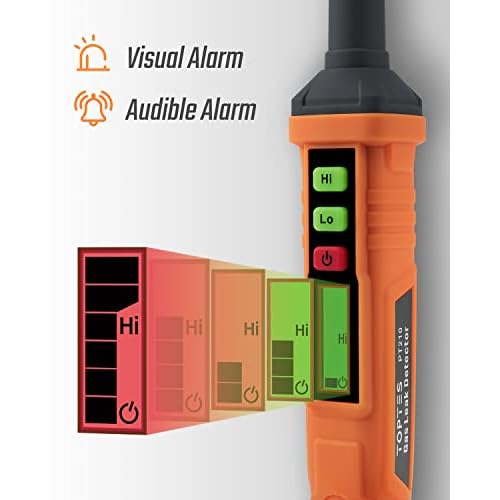 TopTes PT210 Gas Leak Detector, Natural Gas Detector with Audible & Visual Alarm, Locating The Source of Propane, Methane, and Combustible Leaks for Home and RV (Includes Battery x2) - Orange