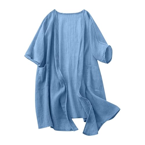 Lightweight Cotton Linen Cardigan for Women - Blue, XX-Large