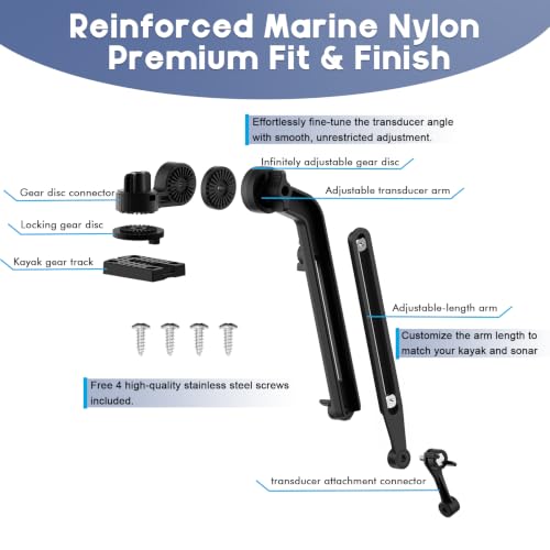 Universal Kayak Fish Finder Mount with Transducer Arm - Adjustable 9–14” - Tool-Free Rail Installation