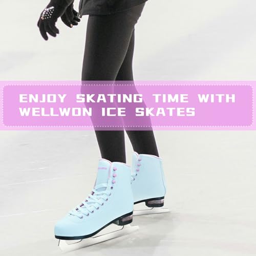 WELLWON Women's Ice Skates with Air Cushion, Classic White Figure Skating Shoes Size 5-10.5, Indoor & Outdoor Use