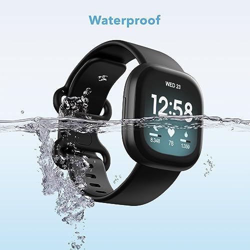 2 Pack Waterproof Replacement Bands for Fitbit Versa 3/4/Sense 2 - Black/Black, Large 7.1''-8.7''