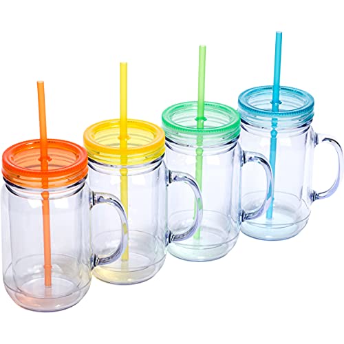 Zephyr Canyon 20 oz Insulated Mason Jars with Handles, Lids & Straws – Set of 4