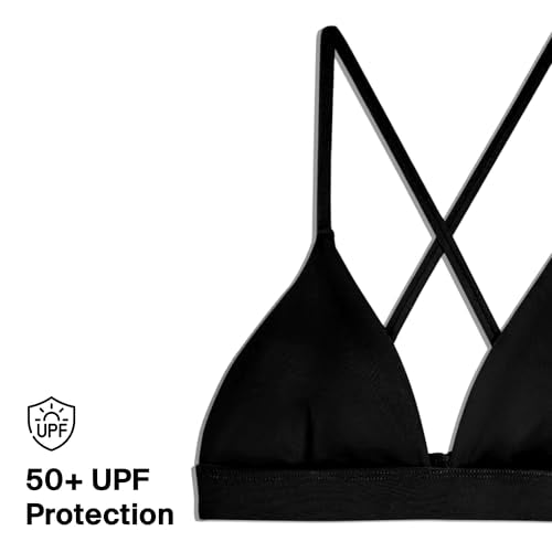 KNIX Teen Girls Black Triangle Bikini Top - UPF 50+ Swimsuit, Removable Cups, Adjustable Fit