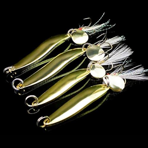 4pcs Metal Fishing Jigs - Sinking Spoons with Treble Hooks