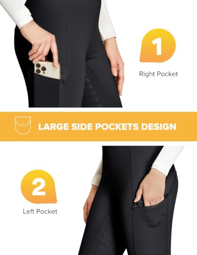 High Waist Women's Full Seat Breeches - Non-Slip Silicone Grip, Medium/Black