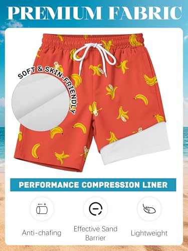 Boys Swim Trunks with Boxer Liner - UPF 50+ Quick Dry, 7-8 Years Pink Banana