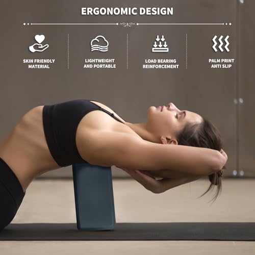 Yoga Blocks Set - 2 High-Density EVA Foam Blocks, Grey, 9"x6"x3"
