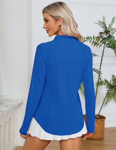 LOMON Women's Long Sleeve Sun Protection Hiking Shirt with Quarter Zip - Royal Blue, Medium