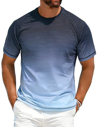 ELETOP Men's UPF 50+ Sun Protection Swim Shirt Rash Guard Large Gray Blue